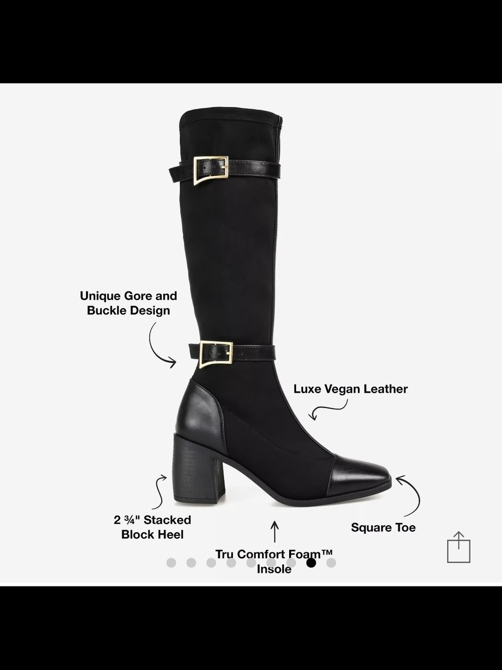 Black Knee-High Block Heel Boots - Luxe Vegan Leather